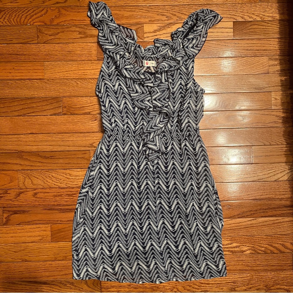 Olsenboye Blue and White Zigzag Dress